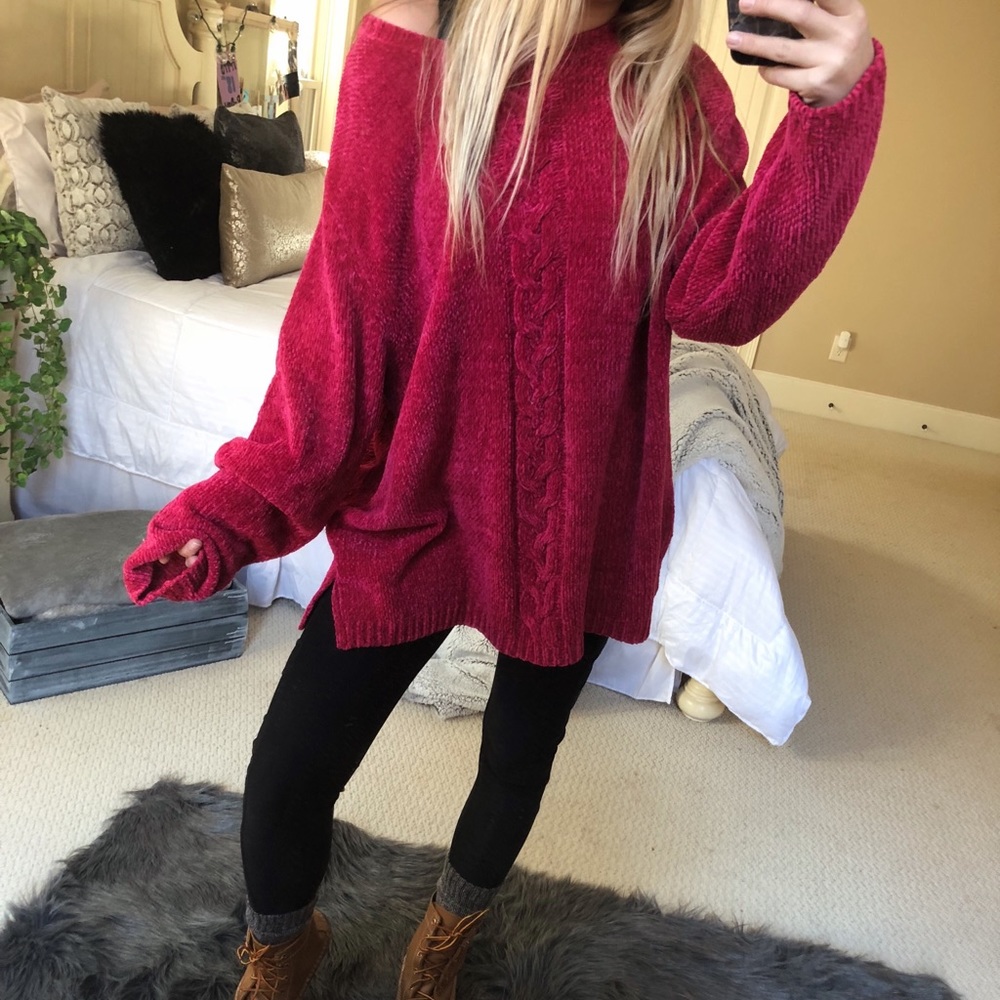 fuchsia chenille knit